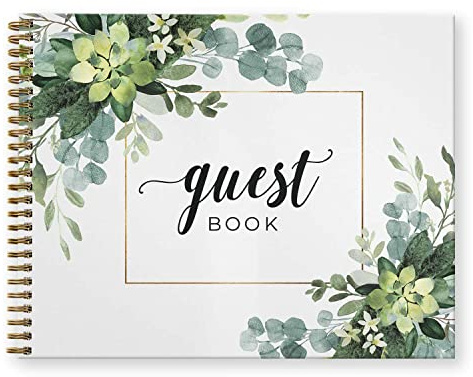 Canopy Street Hardcover Lush Greenery Wedding Guestbook / 120 Lined Guest Signature Pages Inside / 8.5 x 11 Landscape Lay Flat Event Guest Book/Gold Metal Spiral Binding