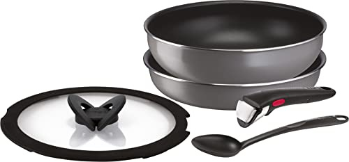 Tefal Ingenio Neo Phrase Grey Basic Set 5 pièces avec poignée amovible Compatible avec feu à gaz Gris anti-adhésif L16190