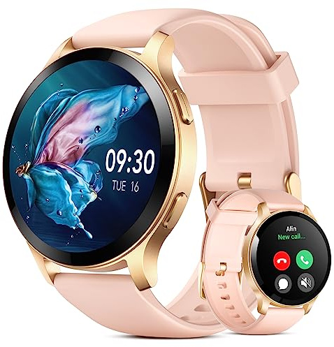 Parsonver Smart damklocka med bluetooth-samtal, 1,43 tum sport fitnessspårare, hjärtfrekvensmätare, sömn, stegräknare smartwatch vattentät IP68 för Android iOS, rosa.., LW77