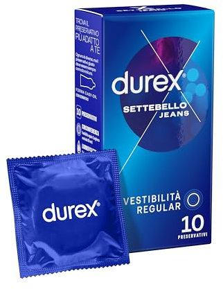 Durex Settebello Jeans, Preservativi Classici, Vestibilità Regular, 10 Profilattici