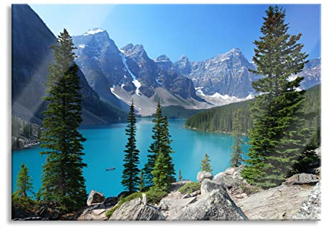 Pixxprint Glasbild, Wandbild aus Echtglas, Moraine Lake kanadische Berge, 80x60 cm, inkl. Aufhängung und Abstandshalter