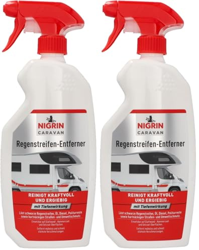 NIGRIN CARAVAN Regenstreifen-Entferner, für Lack- und Kunststoffoberflächen sowie Böden, löst Regenstreifen, Öl, Diesel, Politurreste, Straßen- und Umweltschmutz, 750 ml (Packung mit 2)
