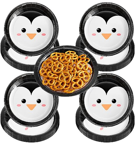 Yungyan 48 Pcs Penguin Paper Plates, 7 Inch Round Dessert Plates