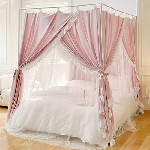 UNICOKA Romantische Prinzessin mit 4 Eckpfosten für Mädchen und Frauen, Bettvorhang, Baldachin für Erwachsene, Hochzeit, Schlafzimmer, Kinderzimmer, Dekoration (Rosa – Baldachin mit, King-Size-Bett