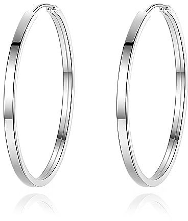 Bewenda Ohrringe Silber 925 Creolen Groß, 925 Sterling Silber Creolen Silber für Damen, Hypoallergen Große Ohrringe Kreolen in 40/50/60mm Durchmesser, Klappcreolen Runde Kreis Endless