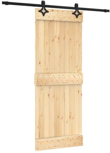 vidaXL Puerta corredera con herrajes Madera Maciza de Pino 80x210 cm, Puerta Interior, Puerta corredera Interior, Puerta corredera de establo