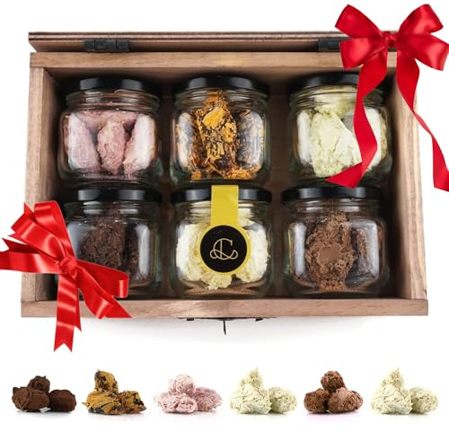 Caja de Chocolates para Regalar, 30 Trufas de Chocolate Belga, 5 de cada: Chocolate Blanco, Chocolate Negro, Chocolate con Leche, Mango, Fresa y Naranja, Rocas de Chocolate ideal caja regalo Chocolate