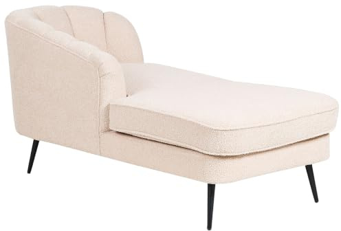Beliani Chaiselongue Bouclé beige rechts mit Lehne Muschelform Metallbeine schwarz Allier
