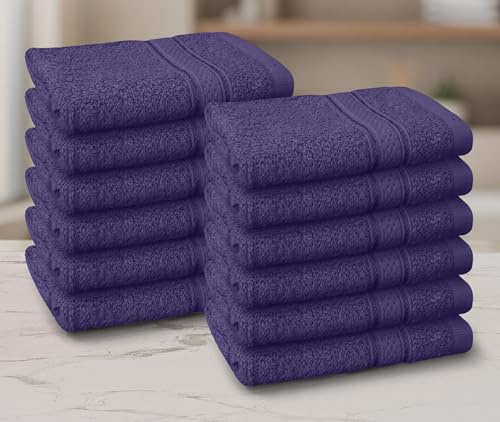 Casabella 12 Pack Flannel Face Cloth - 100% Cotton Face Towels Soft & Absorbent Super Quality Washcloths 30x30CM, Fingertip Towels for Makeup Removal & Cleansing - Purple Face Cloth