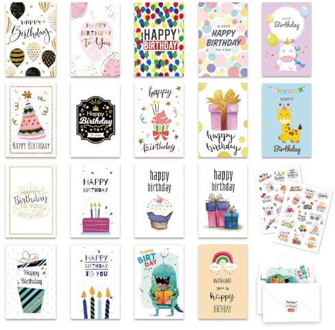 Geburtstagskarte 18 Premium Geburtstagskarten Set mit Umschlag, Happy Birthday Karte Geburtstag, Klappkarten Glückwunschkarte Geburtstag, Geburtstagskarte Frau Geburtstagskarte Mann(A)