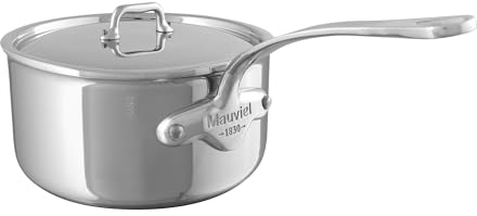 Mauviel M'Urban 4 Tri-Ply Polished Stainless Steel Sauce Pan With Lid And Cast Stainless Steel Handle, 3.4-Qt, Made In France
