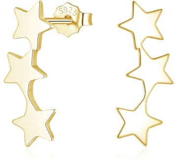 Loutade Pendientes de tuerca de plata para mujer, plata de ley 925, aretes de tuerca de triple estrella, bonitos aretes de tuerca para cartílago, aretes de tuerca de estrella fugaz de plata plana para