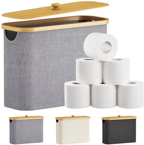 Lifewit fristående toalettpappershållare med bambulock, rymmer 9-12 rullar, badrumsorganiseringslåda, skåpkorg, medium, 1-pack, grå