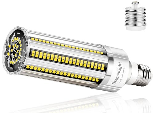 DragonLight 2025 Bombilla LED superbrillante de 50 W, sin ventilador (equivalente a 350 W), bombilla LED E27 con adaptador E40, 6000 K, blanco frío, 6000 lúmenes, buena para luces cerradas
