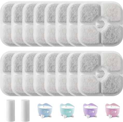 16 Stück Katzenbrunnen Filter mit 2 Schläuche,mit Harz und Aktivkohle,Dreifachfilter-Ersatzfilter,für 2.5 L Trinkbrunnen für Katze