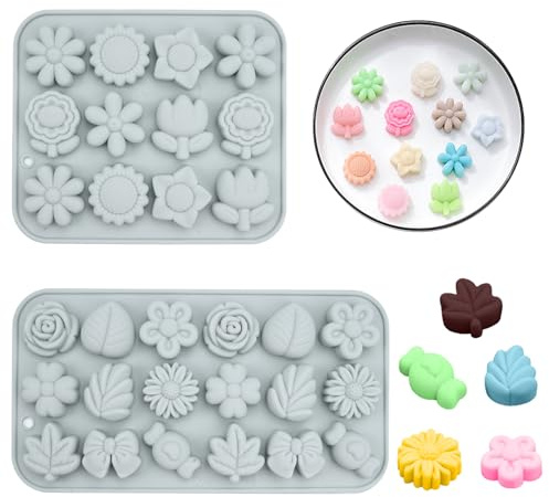 Rairsky 2 Moldes de Chocolates de Silicona, Sin BPA Moldes de Floral | 15,4x12.8 cm/20,6x11cm Molde Flores Silicona, Antiadherente de Chocolate, para Caramelos,Qelatinas y Bombas de Baño