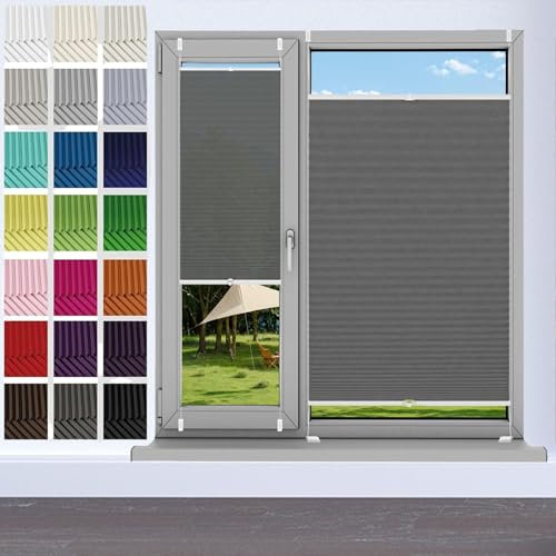 Plissee Ohne Bohren Klemmfix 40 x 140 cm, Klemmträger Befestigung Klemmträger, Plissee Ohne Bohren Klemmfix Plissee, Jalousie Easyfix Faltrollo, für Fenster & Tür, Grau