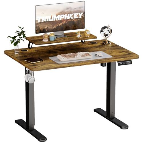 TRIUMPHKEY Bureau Assis-Debout Électrique 120x60cm, Étagère Écran, Marron