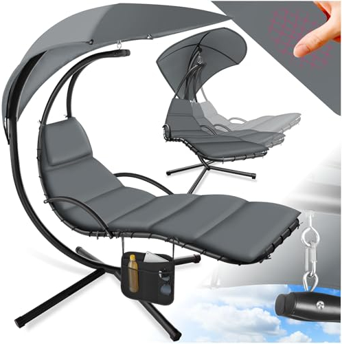 TecTake® Sdraio Sospesa Elaria, Amaca, Altalena, Arredamento da Giardino, Parasole Protezione Raggi UV, Sedia a Sdraio Imbottita, Cuscino, Ergonomico, Balcone Terrazza - Grigio