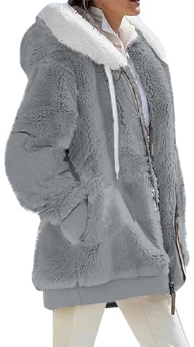 Mis Pedidos, Chaqueta Mujer Invierno Con Capucha Entretiempo Casual Lana Sudadera Invierno Blazer Mujer Elegantes 2024 Chaqueta De Piel Mujer Rebajas Cortavientos Jersey Baratas 01 Gris Claro M