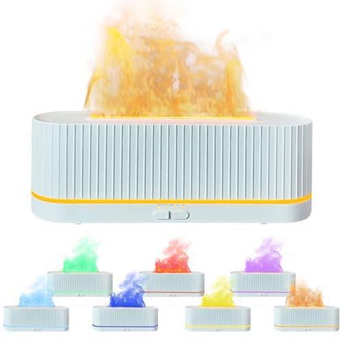 Ankrs Aroma Diffuser, 200 ml Ätherische Öle Diffuser mit Flammeneffekt und 7 LED-Farben, Kleiner Luftbefeuchter für Zuhause und Büro (weiß)