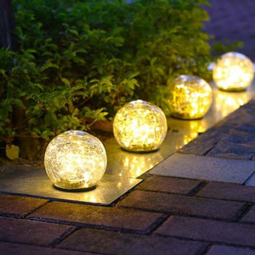 CUTEBAOO Garden Solar Lights,Outdoor Waterproof IP65 Solar Globe Lights, Yard Landscape Illuminated Cracked Glass Sphere Gazing Ball Lights,Round Ornaments Orbs,White