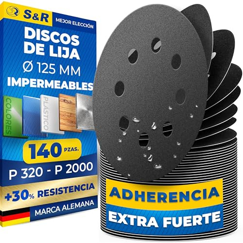 S&R 140 Discos 125mm Papel de Lija Agua Abrasivo P320-2000 Lijadora Orbital | Lija impermeable para Coche Metal Madera Acero inoxidable