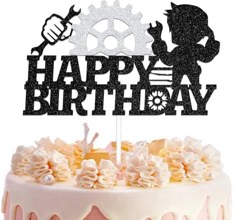 Qxcv Mechanic Birthday Decorations, Repairman Happy Birthday Cake Topper, Car and Tools Cake Decoration