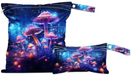 GzLeyigou 2 Set Lighting Mushrooms Wet Dry Bags for Baby Cloth Diapers Reusable Storage Bag for Travel,Beach,Pool,Daycare,Stroller,Gym,Laundry,Dirty Clothes,Swimsuits & Wet Clothes, Wet Bag