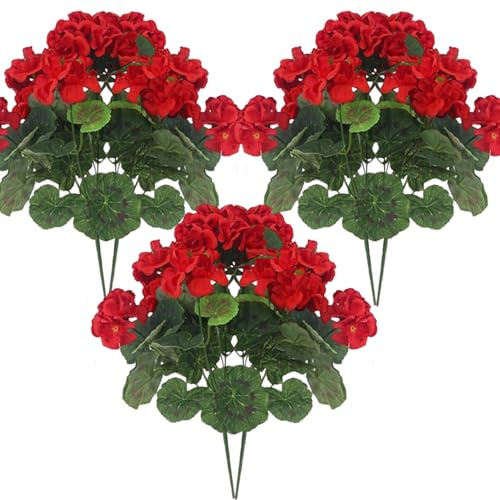 DAGLLGEW 6 Piezas Geranios Artificiales de 14 Pulgadas Flores Artificiales realistas con Ramas Ajustables Geranio de Seda Vibrante de Larga duración para Flores de Falso Rojo al Aire Libre Interno