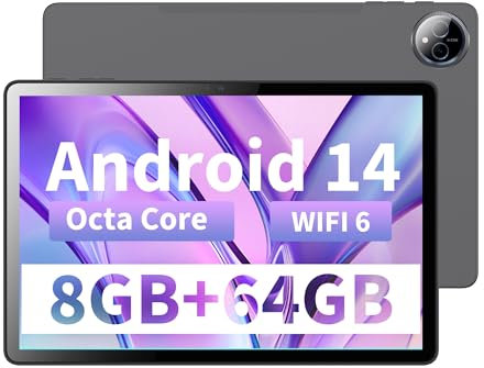 Veidoo 10.1-Inch Tablet, 8 (4+4) GB RAM 64GB ROM (1TB Expandable), Android 14 Tablets with Octa-Core Processor, WiFi 6, IPS HD Touchscreen, Dual Camera, Bluetooth 5.0, GPS