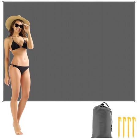 AYBUY Coperta da Spiaggia, Coperta Picnic Portatile, 200 * 140cm Tappeto da Picnic Anti Sabbia, con 4 perni di Fissaggio, Adatto per Campeggio, Picnic, Viaggi e Altre attività all'aperto(Nero)