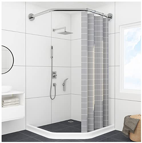 GODFSAHG Asta da Doccia Curva per Box Doccia ad Angolo, Asta per Tenda da Doccia a Forma di Diamante Regolabile in Acciaio Inossidabile 304 Installazione Gratuita per Trapano per Bagno, neg