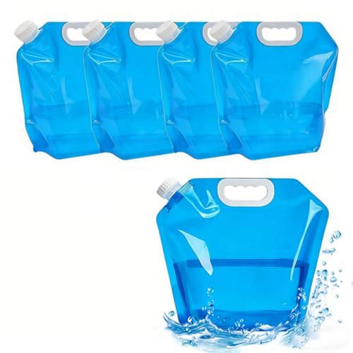 BREANIFULL 5 STK Faltbarer Wasserkanister Faltbar Camping Trinkwasserkanister Wassersack Blau Auslaufsicherer 5L Zusammenklappbar Kanister für Outdoor Camping Wanderungen Picknicks