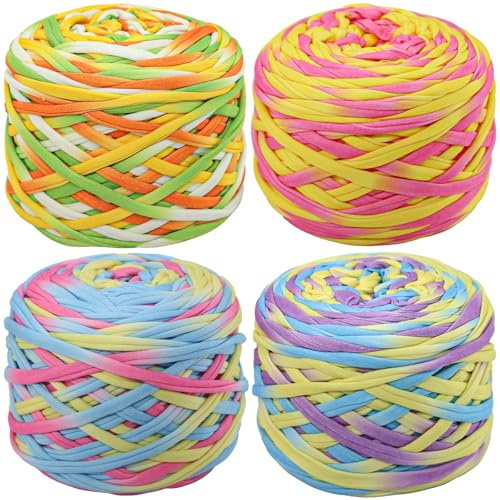SIMEIQI 800g T-Shirt Yarn (4 x 200g) for Crochet, Thick Spaghetti Yarn Flower B