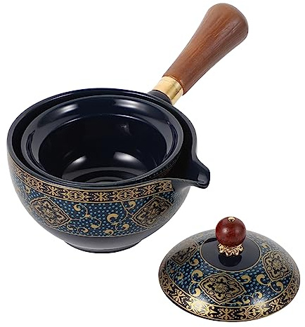 OUNONA Tetera De Cerámica Asa Lateral 360° Azul Elegante Tetera De Mano Práctica Para Infusión De Té Adecuado Para Casa Restaurante y Casa De Té Única