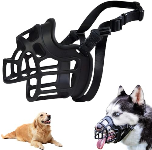 Museliere pour Chien, Museliere Anti-Aboiements et Anti-Morsures, Museliere pour Chiens Ajustable, Muselière en Silicone pour Chien, Masque Respirant pour Animaux de Compagnie, Empêche Mâcher (M)