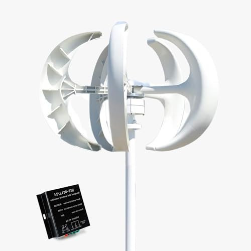 MESOVFCA Generatore Eolico Verticale da 12000 W, 12 V/24 V/48 V/110 V/220 V, 5 Pale, generatore Eolico Verticale a Bassa velocità con regolatore per casa, Barca, Campeggio, Bianco 220 V