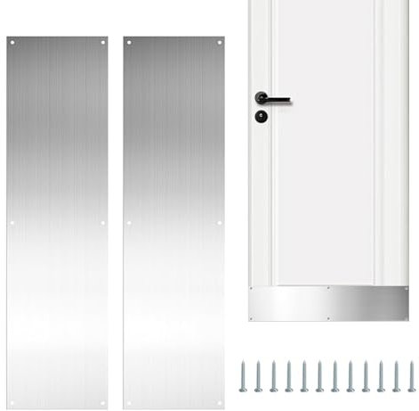 Kick Plates - 2 zócalos para puertas exteriores | Protección de puerta | Placa metálica para decoración de puertas, puertas interiores y exteriores, evita que la puerta se patee