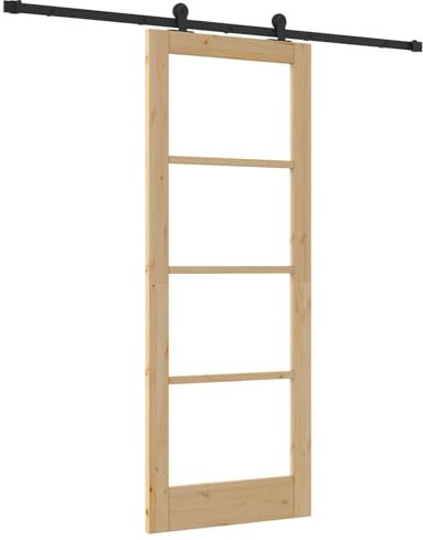 vidaXL Porta scorrevole Orkdal in legno massello naturale e vetro 78 x 202 cm con set di rotaia per uso interno porta moderna elegante risparmia spazio partizione