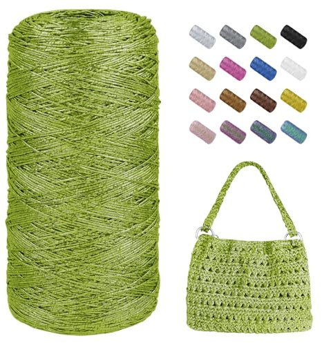Uiopa Cordino per Borse Uncinetto, 1mm x 480m Filo Uncinetto Metallico Cordoncino, Filo Macrame Glitter Corda per Borse, Cestini, Decorazioni, Artigianato (Verde)