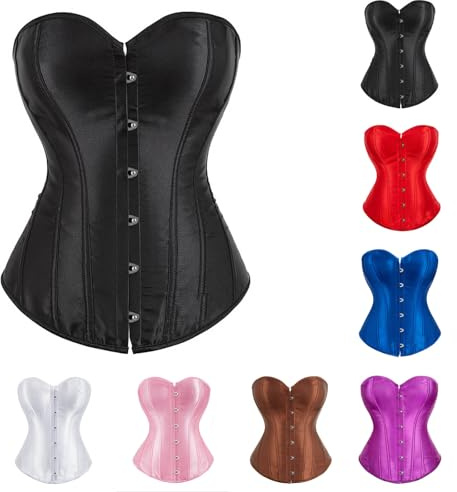 Corset Negro,Sujetador Sin Aros Push Up para Mujeres Corsé Vintage para Mujer con Ojales/Gancho Corsé Retro Pirata Chaleco Medieval Corpiño Renacentista Talla Grande Halloween Carnava Cosplay Fiesta
