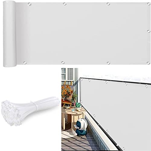 Für Balkon, 75 x 900 cm, UV-beständig, Windschutz, Sichtschutzzaun mit Kabelbindern, für Balkon, Garten, Terrasse, Veranda, Weiß