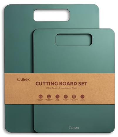 Culiex Wood Fiber Chopping Board 2-Pack, Dishwasher Safe Composite Cutting Board for Kitchen, High Density, Non-Toxic, BPA Free, Non-Slip Feet, Knife Friendly for Meat, Vegetables, Fruits & Bread