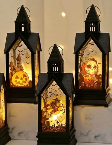 3 Stück Halloween Deko Kürbis Laterne mit LED Kerze Halloween Laterne Outdoor mit Batterie Herbstdeko Kerzen, Deko Garten, Kürbislaterne zum Aufhängen Herbst Innen Außen Baum Licht für Party Tischdeko
