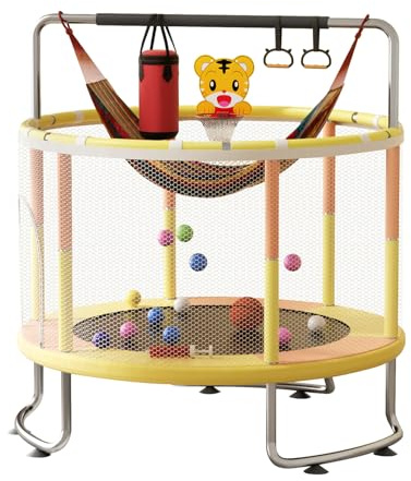 Trampoline pour Enfants de 150 cm, Trampoline Exterieur Enfant avec Filet de Sécurité, Panier de Basket, Balançoire, Trampolines d'intérieur et d'extérieur, Capacité de Charge 200 kg (Couleur A)