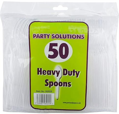 Pack of 50 Clear Plastic Reusable Spoon Biodegradable Spoons Cutlery Tablespoon Heavyweight Reusable Spoons Perfect for Parties and Basic Everyday Tableware.