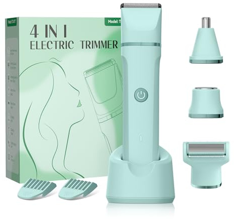 Freyars 4 in 1 Electric Bikini Trimmer for Women - Wet/Dry Electric Razors for Women, Shaver with Ceramic Blades, Pubic Hair Trimmer, Facial Hair Remover & Nose Trimmer, Gifts (Green)