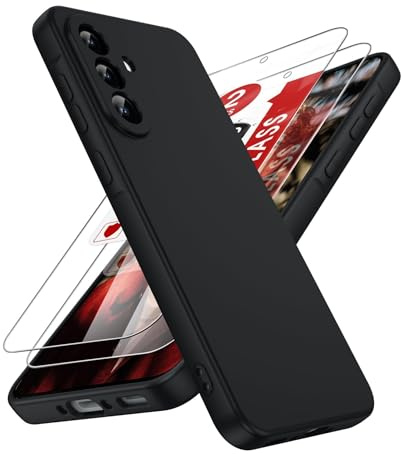 LeYi Funda para Samsung Galaxy A36/A 36 4G/5G, Ultra Slim Carcasa con 2pcs Cristal Templado, Silicona Liquida Capa Suave Movil Protector Case Forro Microfibra Antiarañazos Cover, Negro