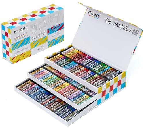 MEEDEN Weiches Ölkreiden-Set: 144 lebendige Farben, Kunst-Ölpastellkreiden zum Verblenden, Schichten, Schattieren, Zeichnen, glatte Ölpastellkreiden für Künstler, Anfänger, Erwachsene, Lehrer